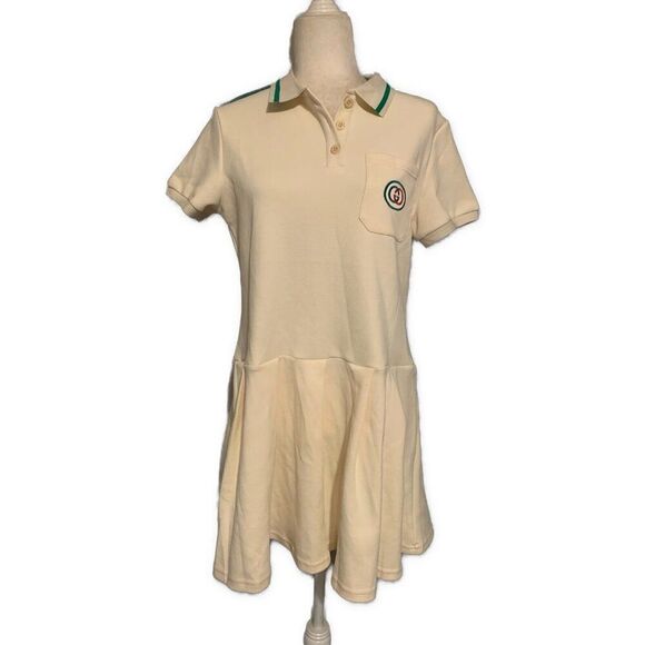 Gucci Womens Ivory Green Red Sport Tennis Short Sleeve Mini Dress Large - Picture 1 of 7